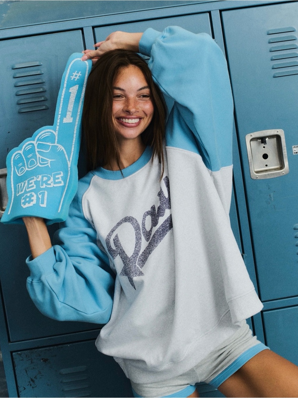 Daily Drills Fleece Raglan Americana Crew in Malibu & Heathers Grey